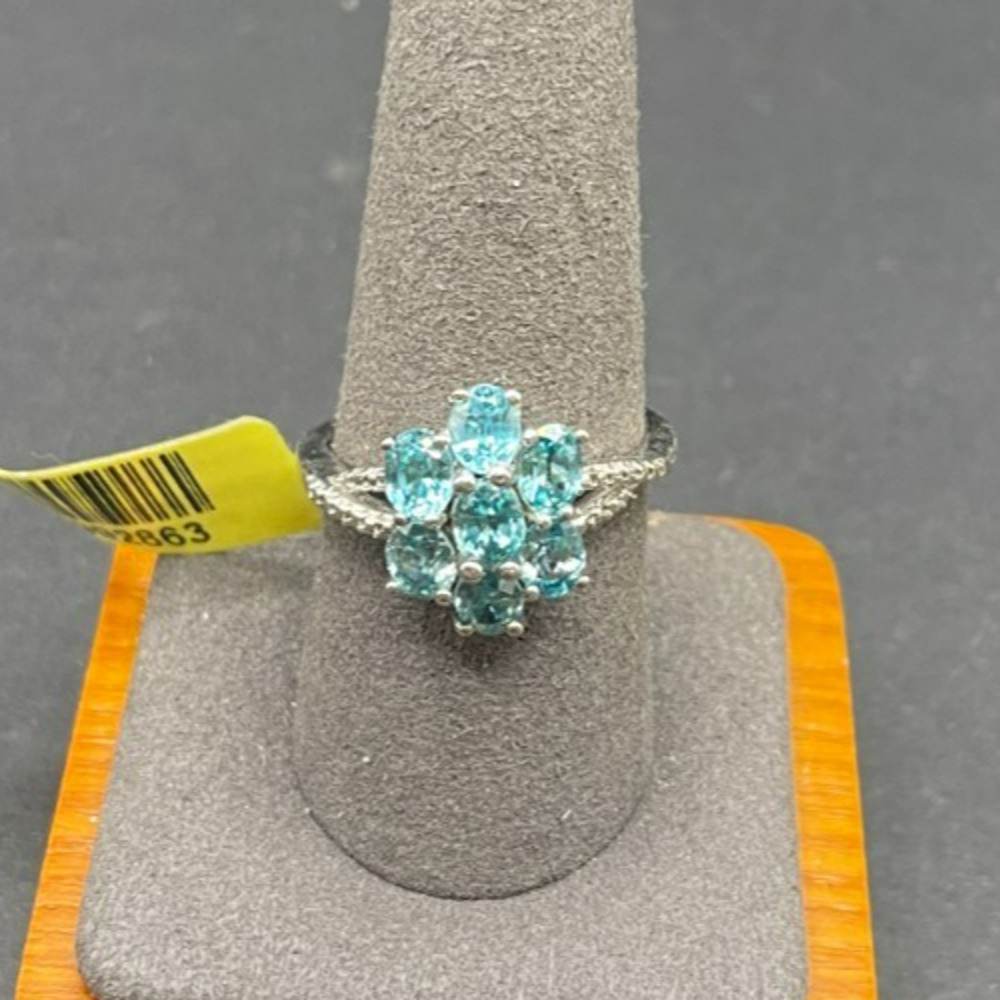 STS 925 Sterling Silver Blue Topaz Gemstone Cluster Band Ring Size 10 4g NWT